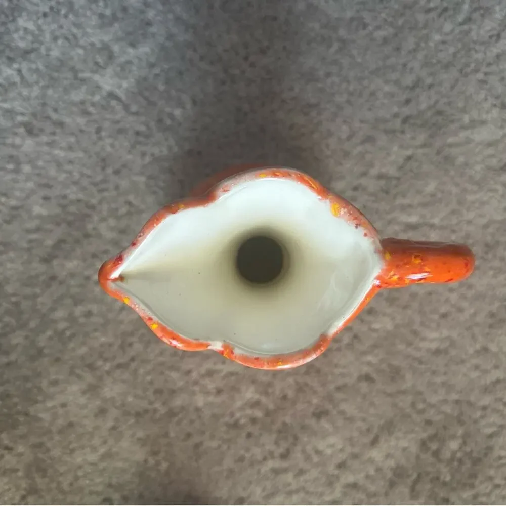 Vintage 1974 Handmade Ceramic Vase w/Handle Orange w/Yellow Red Specks 12” tall - Picture 9 of 9